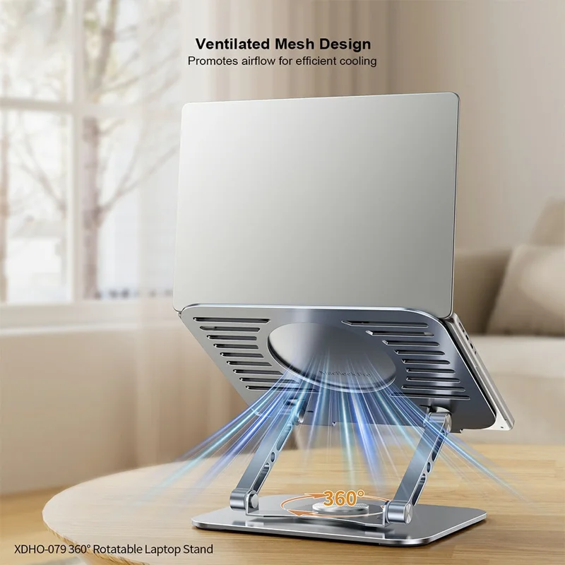XUNDD XDHO-079 Hollow Out Laptop Stand 360 Degree Rotatable Foldable Carbon Steel Desktop Notebook Bracket - Grey