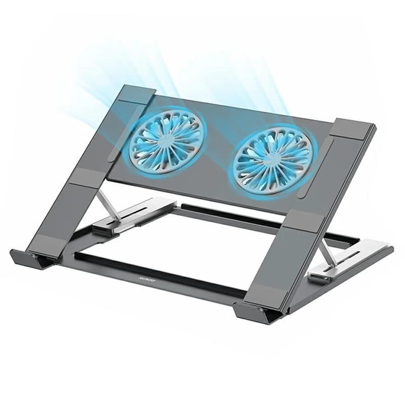 XUNDD XDHO-082 Supporto per Laptop con Ventole Doppie, Illuminazione RGB, Supporto Pieghevole per Notebook - Grigio