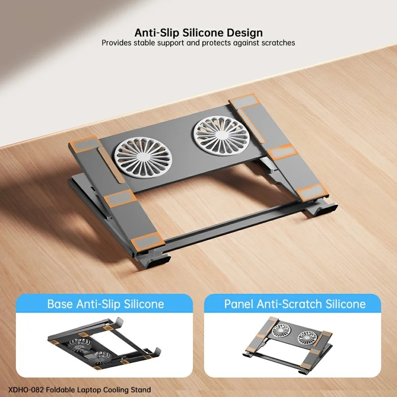 XUNDD XDHO-082 Supporto per Laptop con Ventole Doppie, Illuminazione RGB, Supporto Pieghevole per Notebook - Grigio