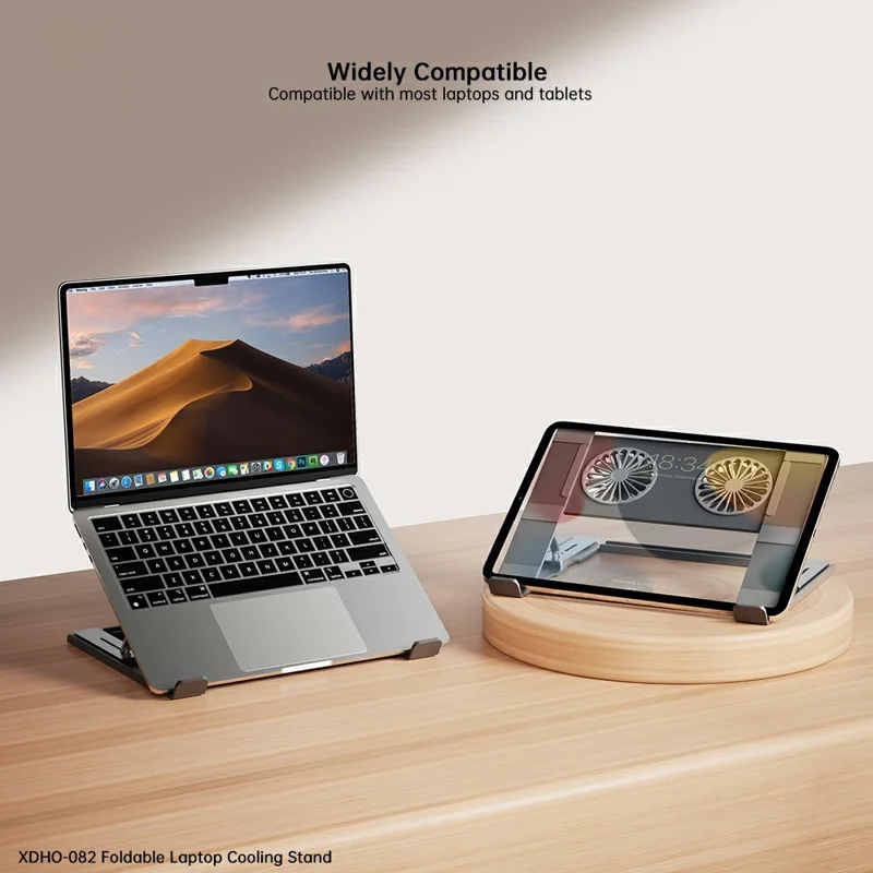 XUNDD XDHO-082 Supporto per Laptop con Ventole Doppie, Illuminazione RGB, Supporto Pieghevole per Notebook - Grigio