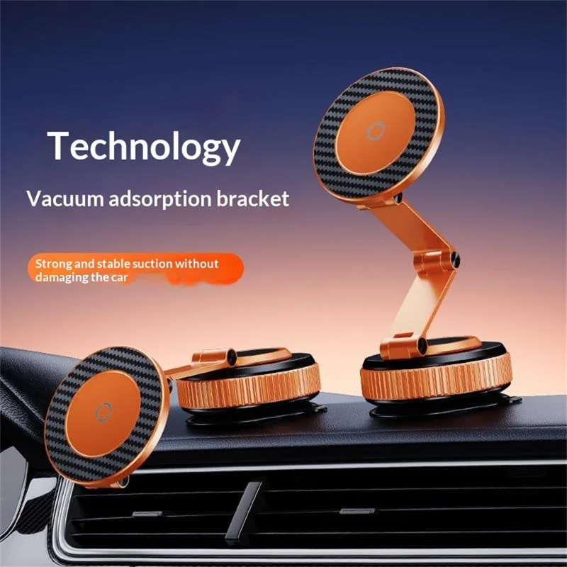X69ZS Magnetic Car Phone Mount Vacuum Suction Cup Holder for Car Dashboard  /  Windshield 360 Rotation - Orange