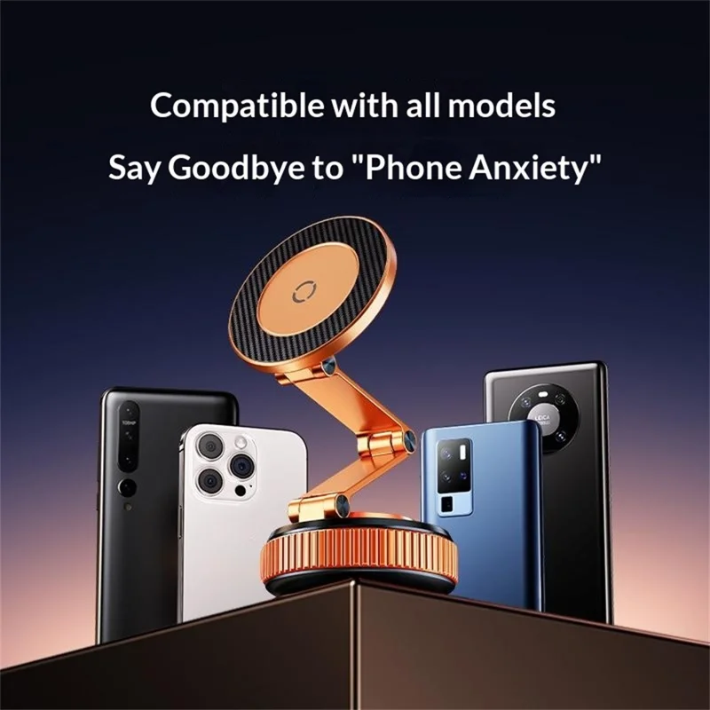 X69ZS Magnetic Car Phone Mount Vacuum Suction Cup Holder for Car Dashboard  /  Windshield 360 Rotation - Orange