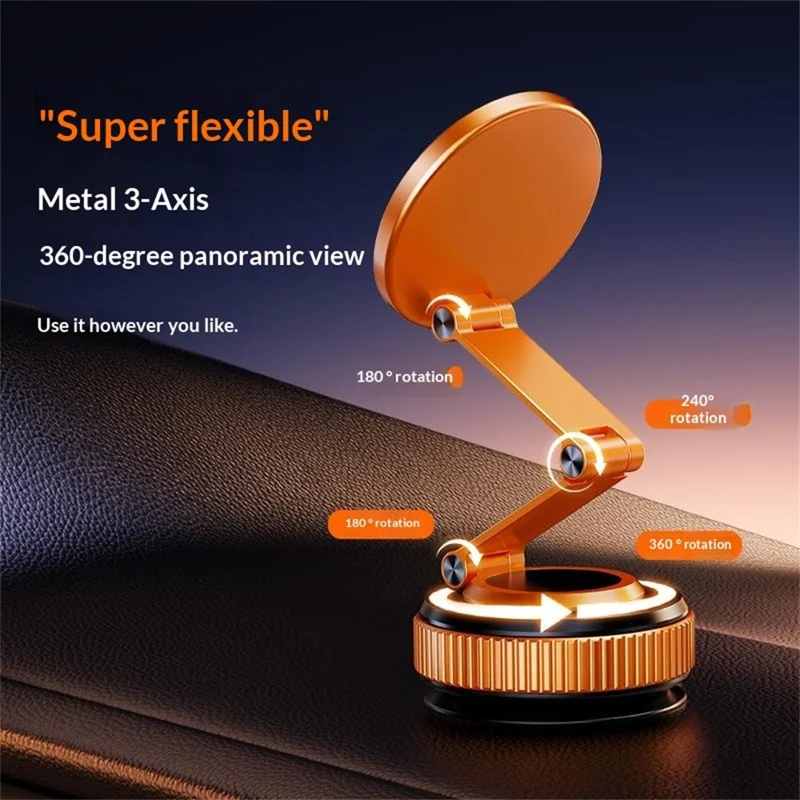 X69ZS Magnetic Car Phone Mount Vacuum Suction Cup Holder for Car Dashboard  /  Windshield 360 Rotation - Orange