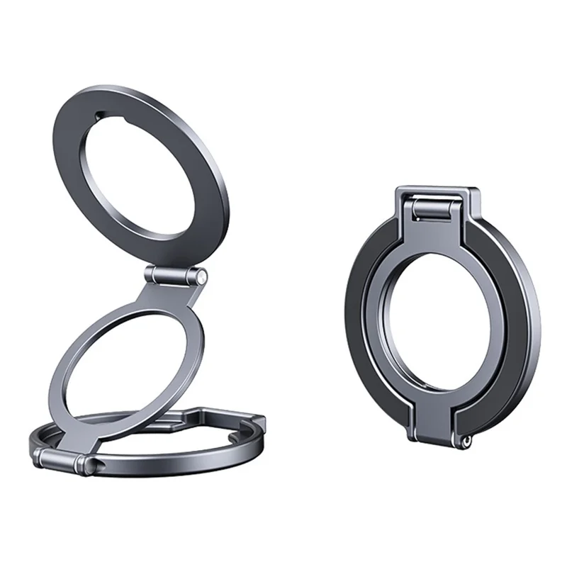 Support Téléphone Tournant T15S Support de Bureau Magnétique Double en Alliage d'Aluminium avec Anneau Pliable à 360° - Gris