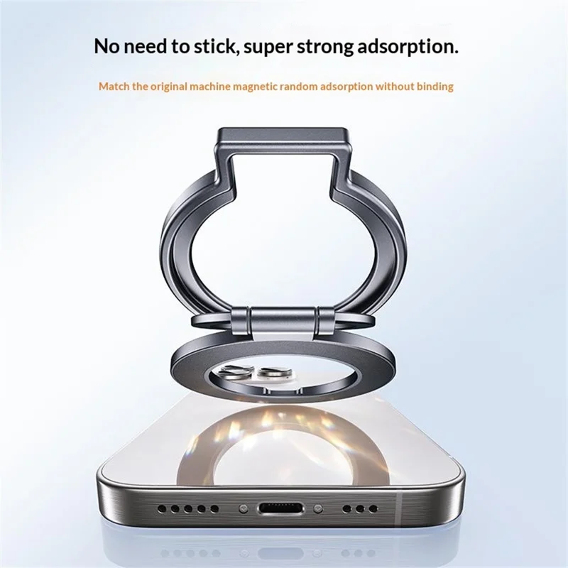 Support Téléphone Tournant T15S Support de Bureau Magnétique Double en Alliage d'Aluminium avec Anneau Pliable à 360° - Gris