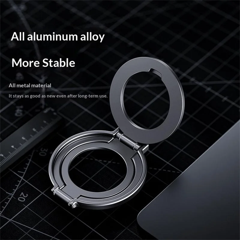 Support Téléphone Tournant T15S Support de Bureau Magnétique Double en Alliage d'Aluminium avec Anneau Pliable à 360° - Gris