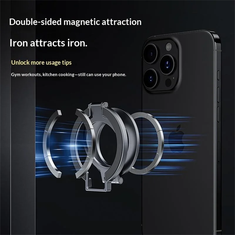 Support Téléphone Tournant T15S Support de Bureau Magnétique Double en Alliage d'Aluminium avec Anneau Pliable à 360° - Gris