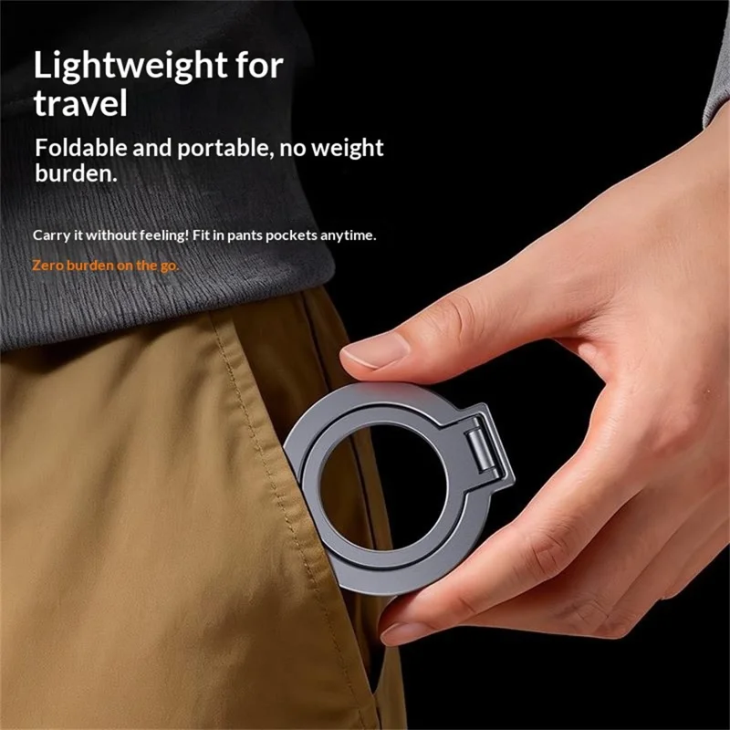 Support Téléphone Tournant T15S Support de Bureau Magnétique Double en Alliage d'Aluminium avec Anneau Pliable à 360° - Gris