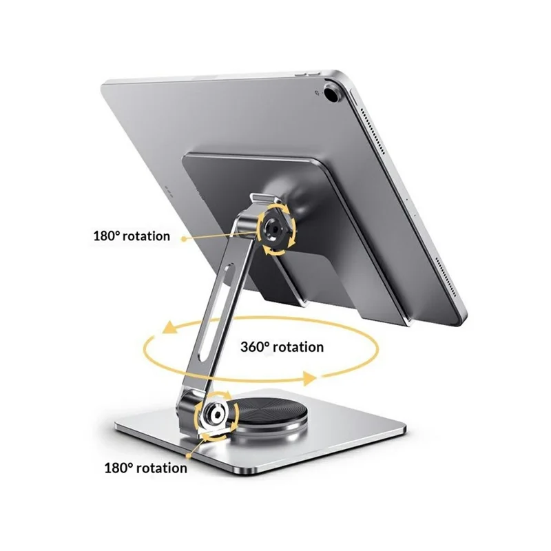 MT1342 360° Rotating Carbon Steel Desktop Foldable Phone Tablet Stand Dual Axis Adjustable Anti Slip Holder - Silver