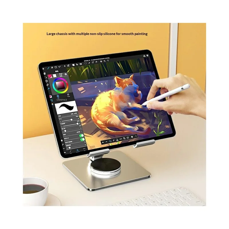 MT1342 360° Rotating Carbon Steel Desktop Foldable Phone Tablet Stand Dual Axis Adjustable Anti Slip Holder - Silver