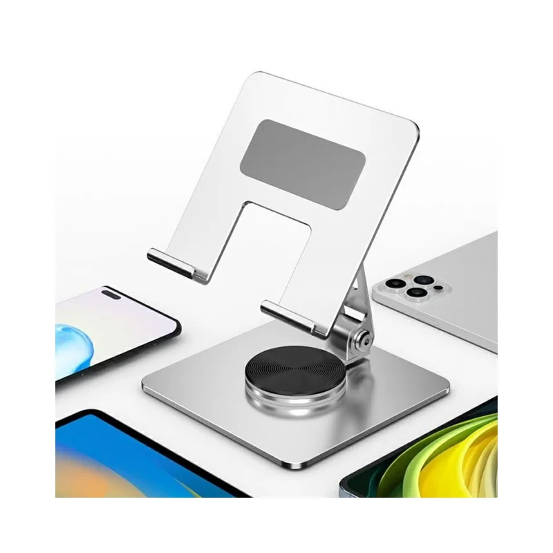MT1342 360° Rotating Carbon Steel Desktop Foldable Phone Tablet Stand Dual Axis Adjustable Anti Slip Holder - Silver