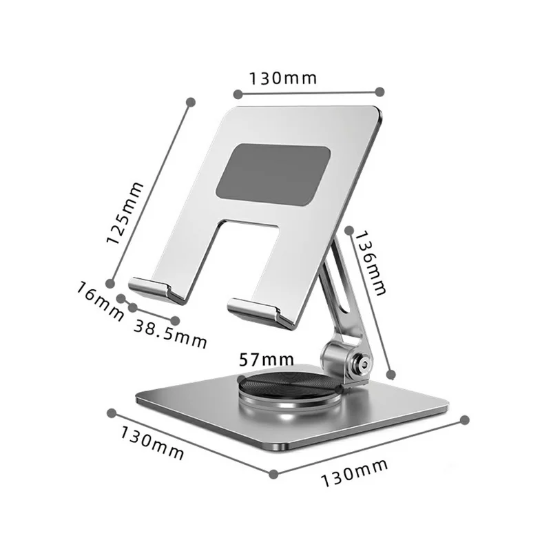 MT1342 360° Rotating Carbon Steel Desktop Foldable Phone Tablet Stand Dual Axis Adjustable Anti Slip Holder - Silver