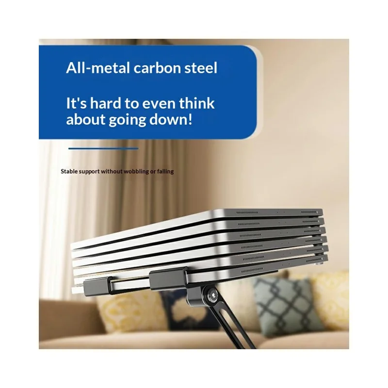 MT1341 Carbon Steel Desktop Foldable Phone Tablet Stand Adjustable Height Anti Slip Stable Holder - Silver