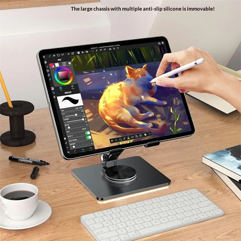 MT1312 360 Degree Rotating Carbon Steel Desktop Foldable Tablet Stand Dual Axis Adjustable Phone Holder - Grey