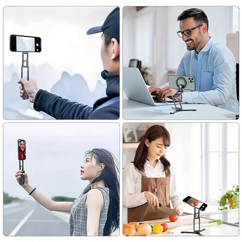 CX-01 Magnetic Phone Tripod Holder Foldable Adjustable Aluminum Alloy Stand for Live Streaming - Black