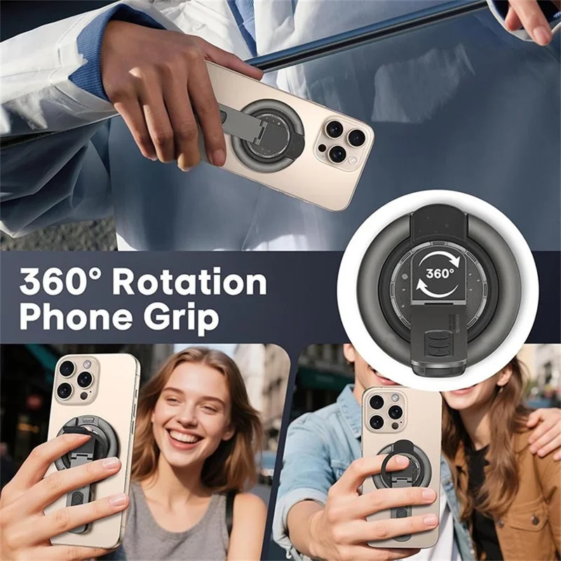 Magnetic Finger Ring Holder Kickstand 360 Degree Rotating Phone Grip Stand - Black