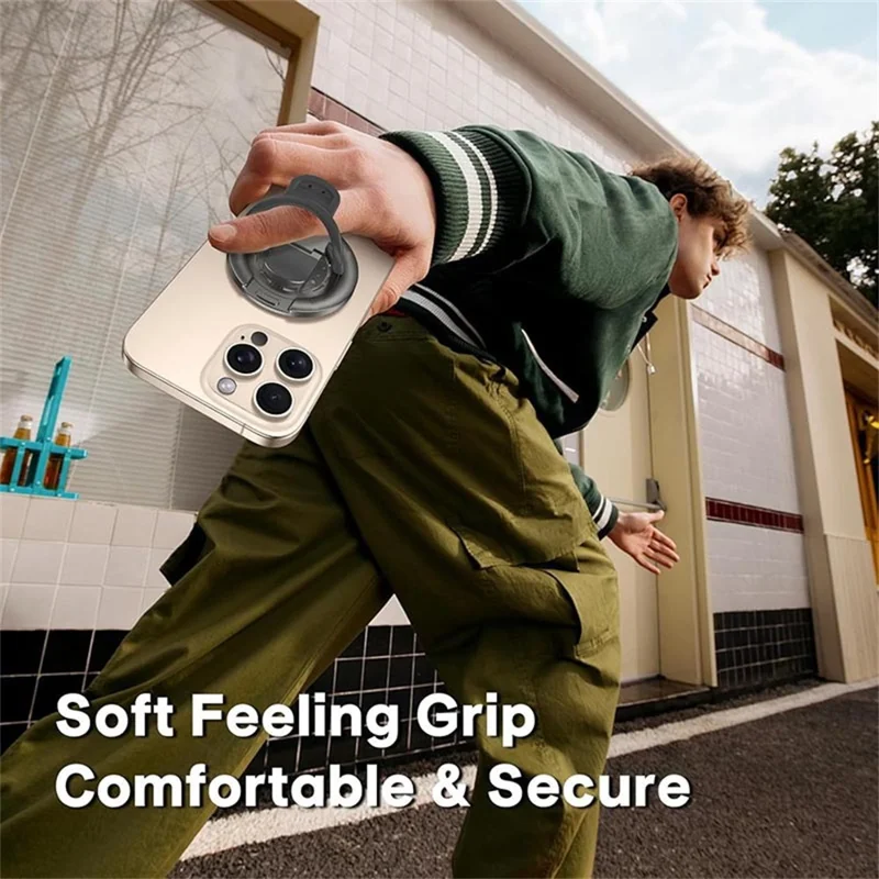 Magnetic Finger Ring Holder Kickstand 360 Degree Rotating Phone Grip Stand - Black