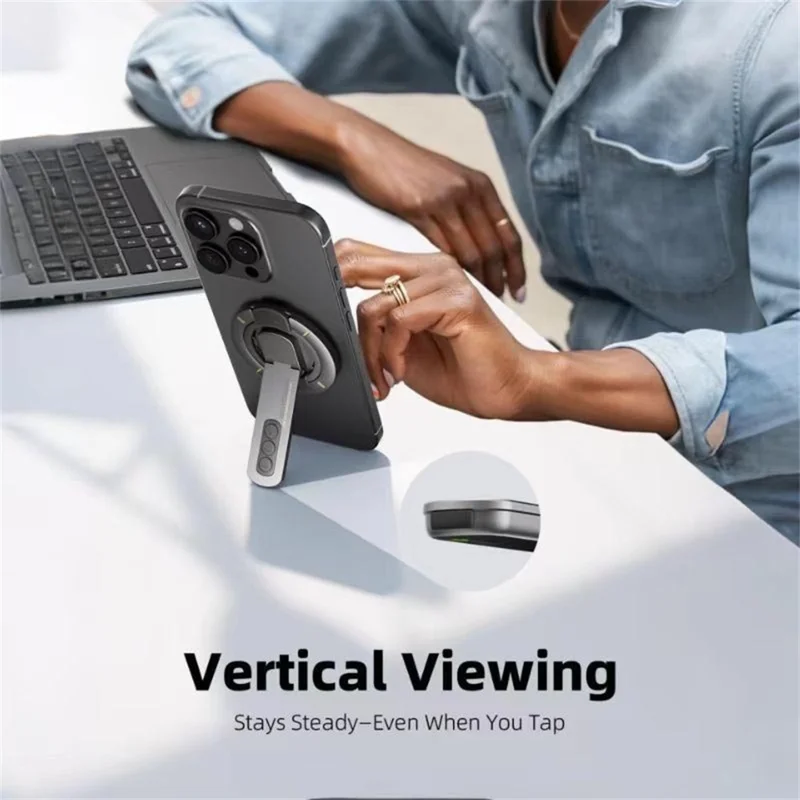 Magnetic Finger Ring Holder Kickstand 360 Degree Rotating Phone Grip Stand - Black