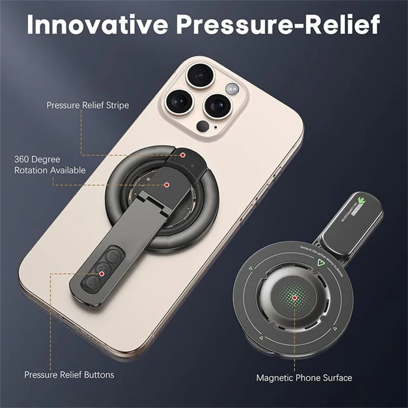 Magnetic Finger Ring Holder Kickstand 360 Degree Rotating Phone Grip Stand - Black