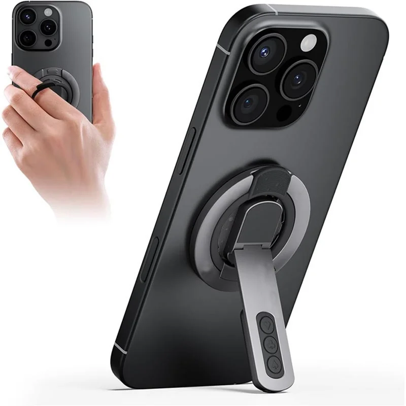 Magnetic Finger Ring Holder Kickstand 360 Degree Rotating Phone Grip Stand - Black