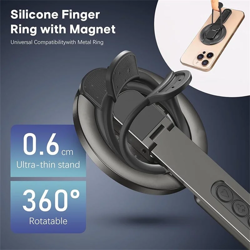 Magnetic Finger Ring Holder Kickstand 360 Degree Rotating Phone Grip Stand - Black