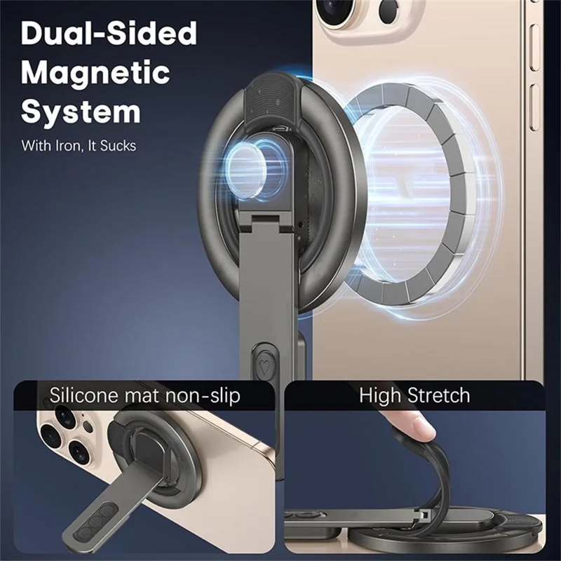 Magnetic Finger Ring Holder Kickstand 360 Degree Rotating Phone Grip Stand - Black