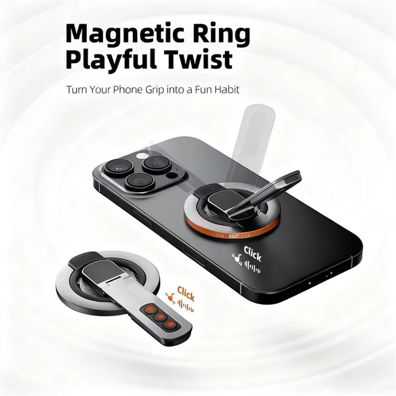 Magnetic Finger Ring Holder Kickstand 360 Degree Rotating Phone Grip Stand - Black