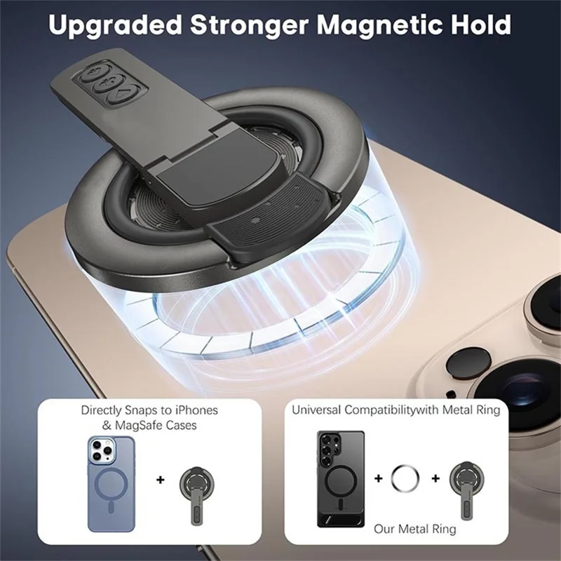 Magnetic Finger Ring Holder Kickstand 360 Degree Rotating Phone Grip Stand - Black