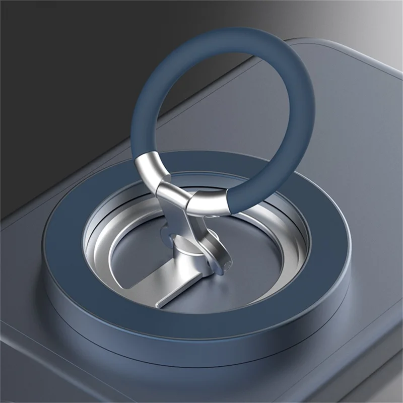 Magnetic Ring Holder 360 Degree Rotation Aluminium Alloy Silicone Foldable Phone Kickstand - Dark Blue