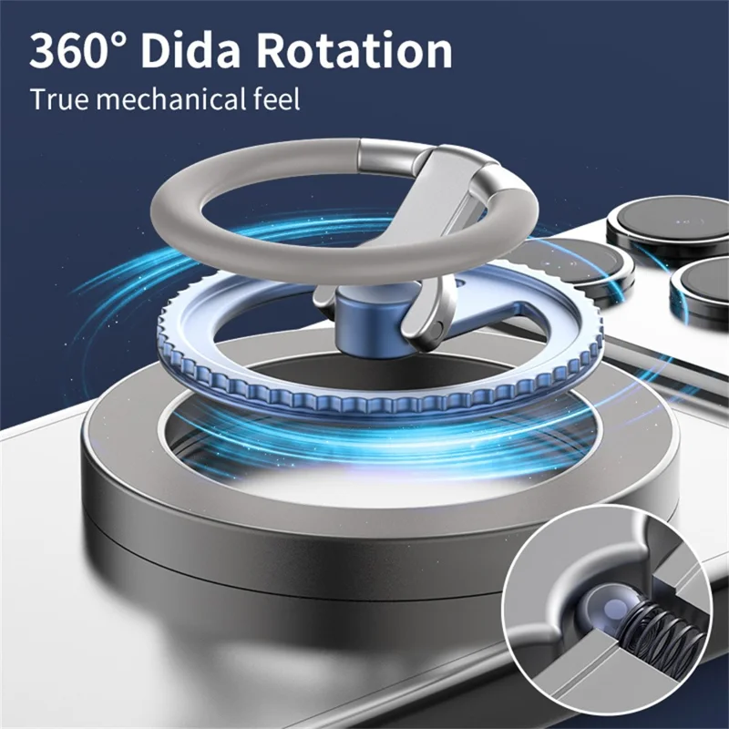 Magnetic Ring Holder 360 Degree Rotation Aluminium Alloy Silicone Foldable Phone Kickstand - Dark Blue