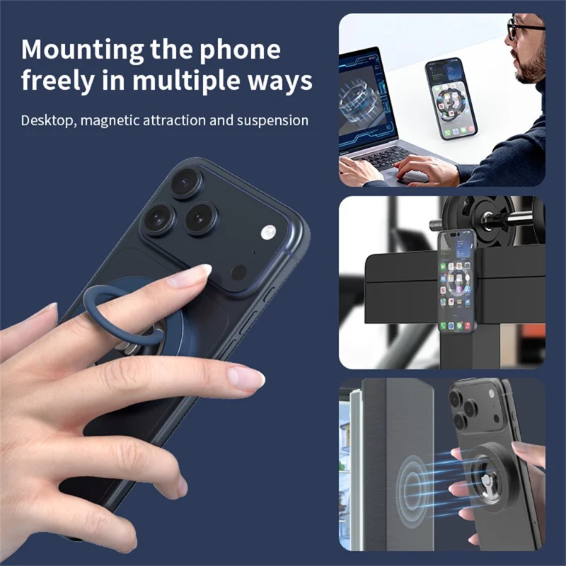 Magnetic Ring Holder 360 Degree Rotation Aluminium Alloy Silicone Foldable Phone Kickstand - Dark Blue