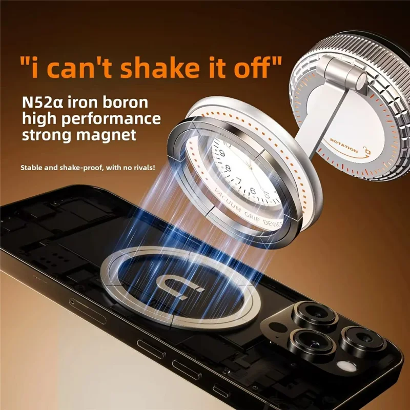 K10 Foldable Magnetic Phone Stand with Clock Adhesive Base 360 Degree Rotating Dashboard Cellphone Holder