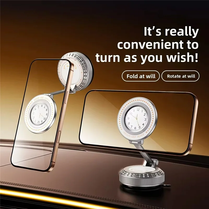 K10 Foldable Magnetic Phone Stand with Clock Adhesive Base 360 Degree Rotating Dashboard Cellphone Holder