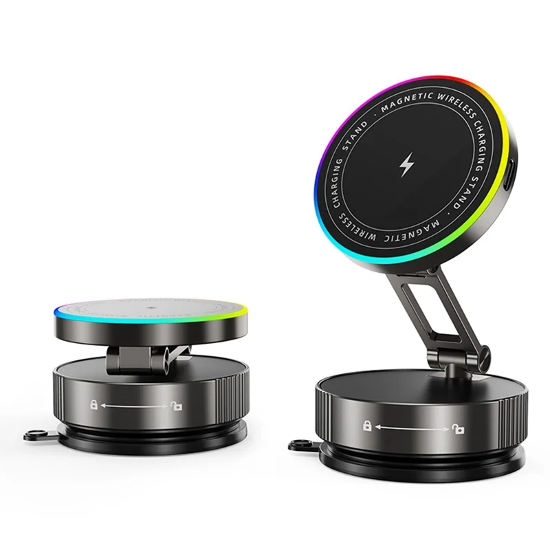 K13 15W Wireless Charging Car Phone Stand Magnetic Mount Holder 360° Rotation Dashboard for Navigation - Titanium Grey