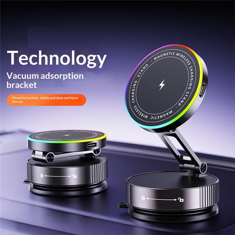 K13 15W Wireless Charging Car Phone Stand Magnetic Mount Holder 360° Rotation Dashboard for Navigation - Titanium Grey