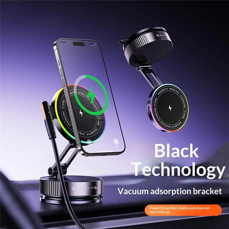 K13 15W Wireless Charging Car Phone Stand Magnetic Mount Holder 360° Rotation Dashboard for Navigation - Titanium Grey