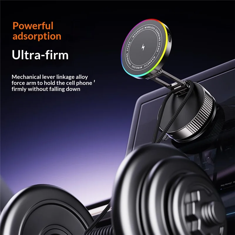 K13 15W Wireless Charging Car Phone Stand Magnetic Mount Holder 360° Rotation Dashboard for Navigation - Titanium Grey