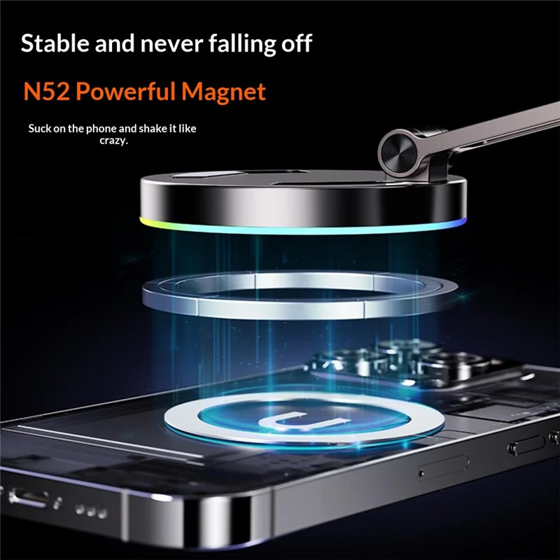 K13 15W Wireless Charging Car Phone Stand Magnetic Mount Holder 360° Rotation Dashboard for Navigation - Titanium Grey