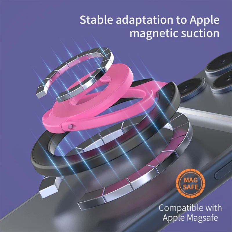 Magnetische telefoonringhouder compatibel met MagSafe Drievoudige vouw 360 graden roterende standaard multifunctionele bevestiging - Roze