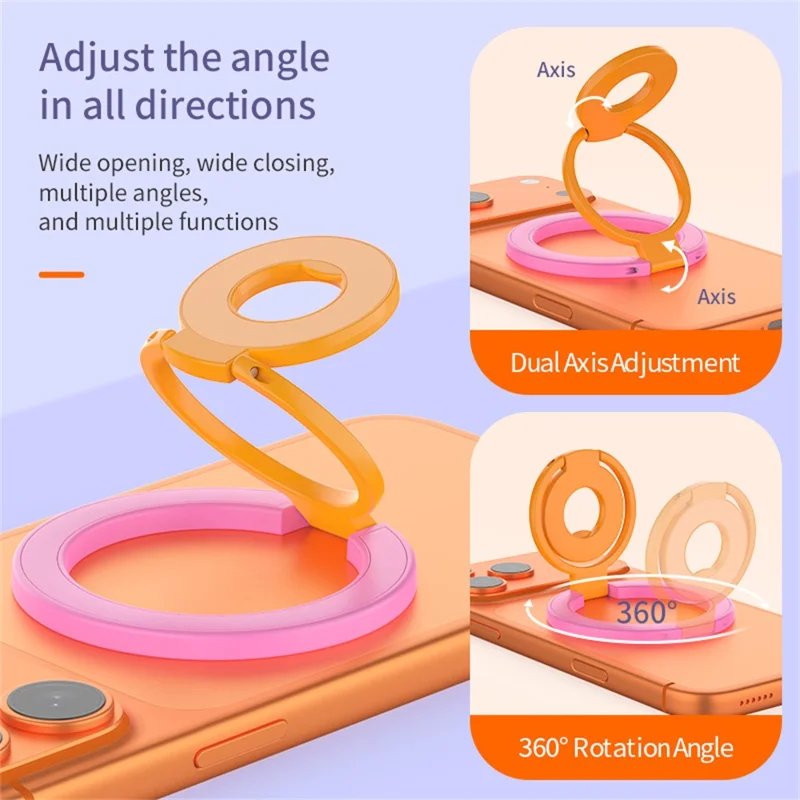 Magnetische telefoonringhouder compatibel met MagSafe Drievoudige vouw 360 graden roterende standaard multifunctionele bevestiging - Roze