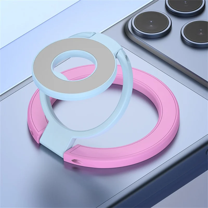 Magnetic Phone Ring Holder Compatible with MagSafe Triple Fold 360 Degrees Rotation Stand Multi-functional Mount - Pink
