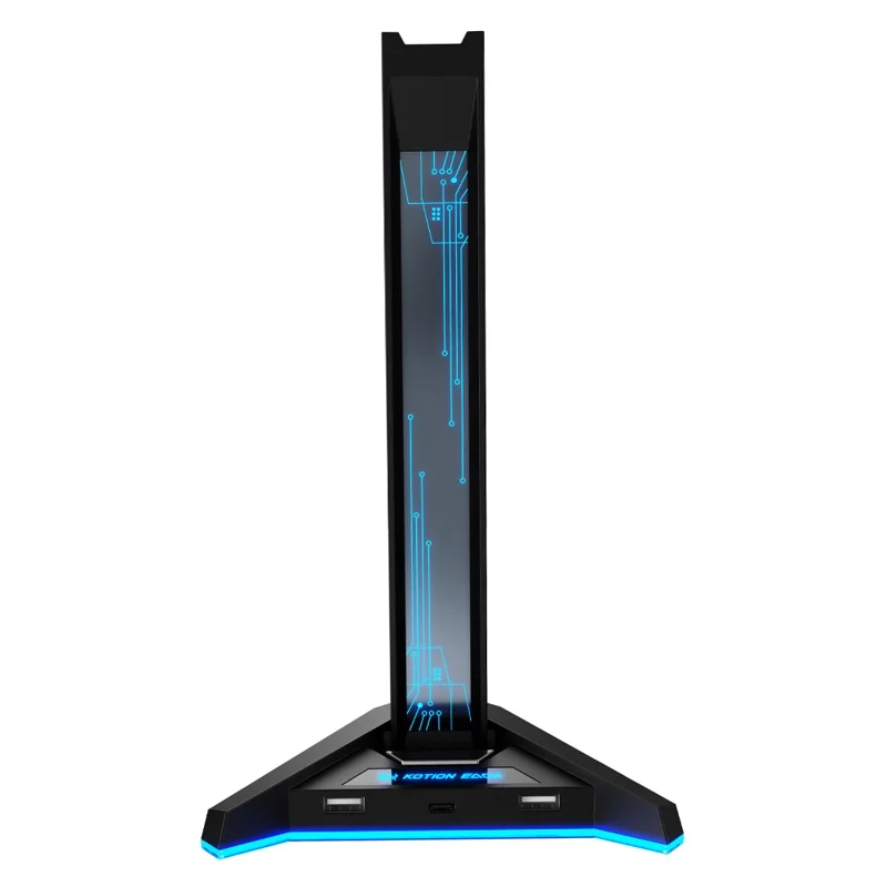 H74 RGB Gaming Headphone Stand 4 Port USB Hub Type-C Desk Organizer with LED Light Gaming Headset Display Stand - Black