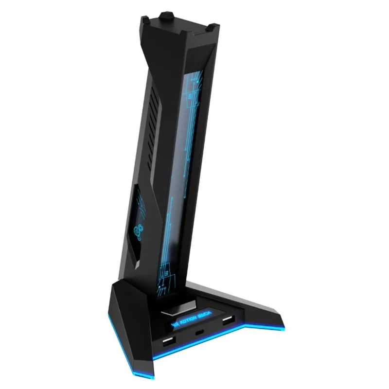 H74 RGB Gaming Headphone Stand 4 Port USB Hub Type-C Desk Organizer with LED Light Gaming Headset Display Stand - Black