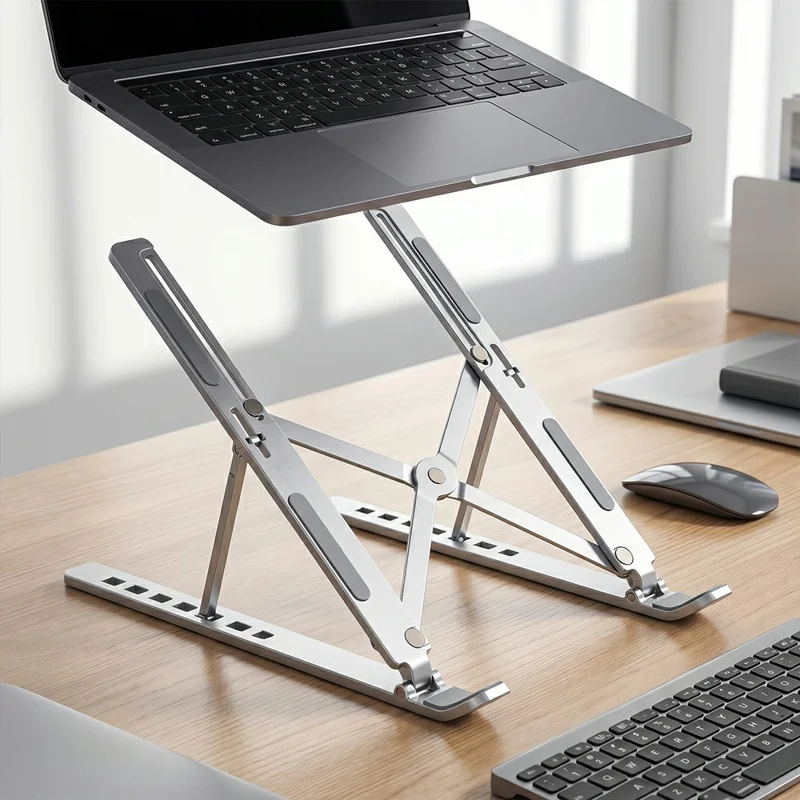 Support d'ordinateur portable pliable en acier au carbone, support de bureau réglable en hauteur sur 7 niveaux pour ordinateur portable jusqu'à 18 pouces - Argent