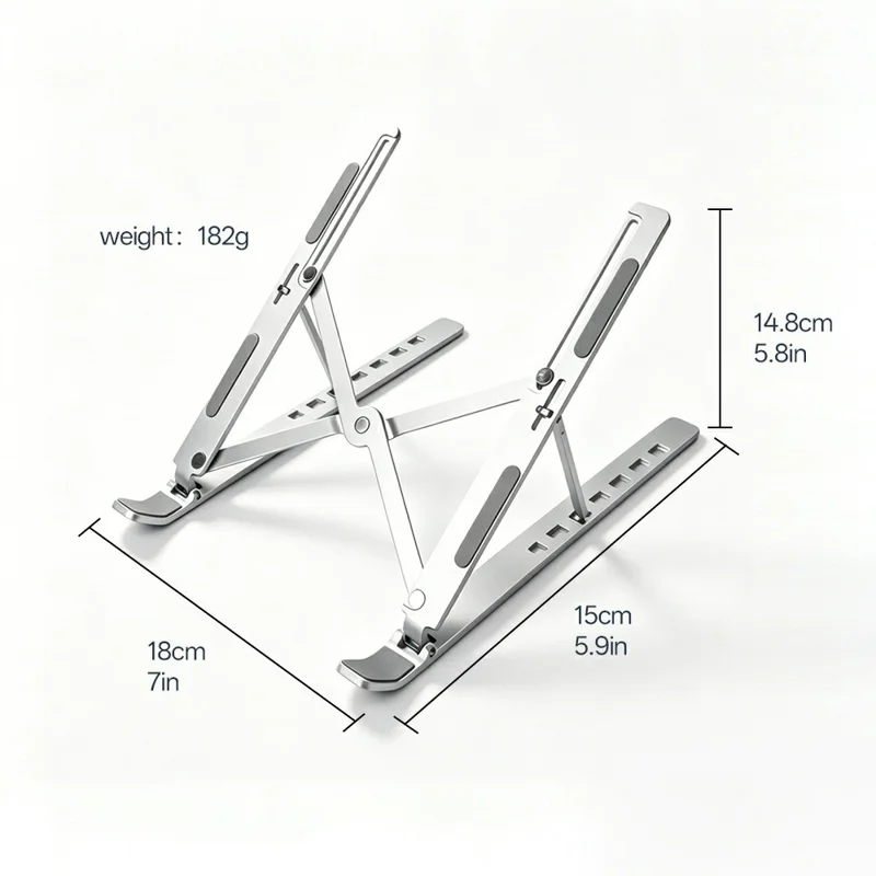 Support d'ordinateur portable pliable en acier au carbone, support de bureau réglable en hauteur sur 7 niveaux pour ordinateur portable jusqu'à 18 pouces - Argent
