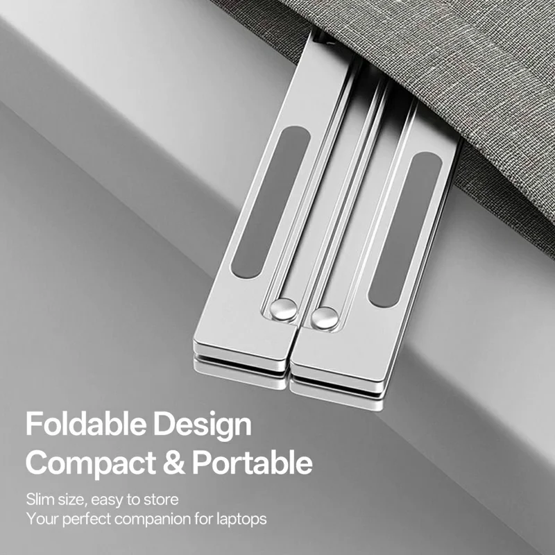 Support d'ordinateur portable pliable en acier au carbone, support de bureau réglable en hauteur sur 7 niveaux pour ordinateur portable jusqu'à 18 pouces - Argent