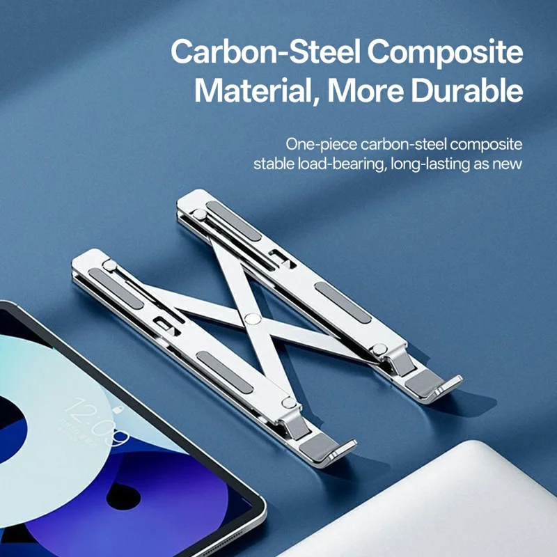 Support d'ordinateur portable pliable en acier au carbone, support de bureau réglable en hauteur sur 7 niveaux pour ordinateur portable jusqu'à 18 pouces - Argent