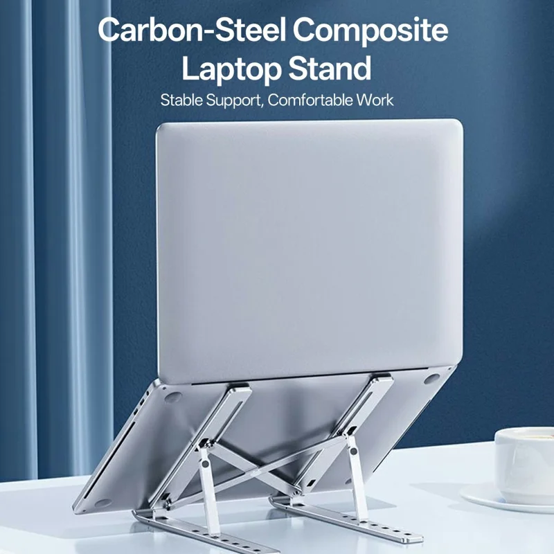 Support d'ordinateur portable pliable en acier au carbone, support de bureau réglable en hauteur sur 7 niveaux pour ordinateur portable jusqu'à 18 pouces - Argent