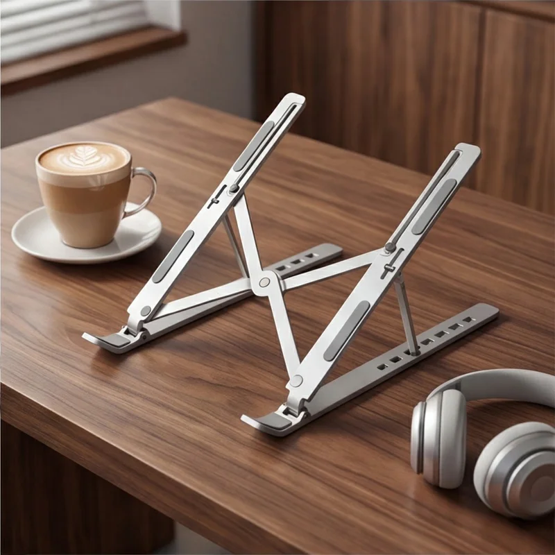 Support d'ordinateur portable pliable en acier au carbone, support de bureau réglable en hauteur sur 7 niveaux pour ordinateur portable jusqu'à 18 pouces - Argent