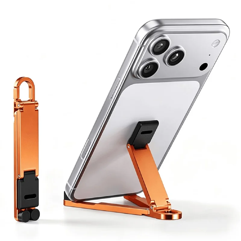 T11 Supporto per Telefono Mini Portachiavi Multifunzionale Pieghevole in Alluminio Supporto da Tavolo Portatile per Mobile - Arancione